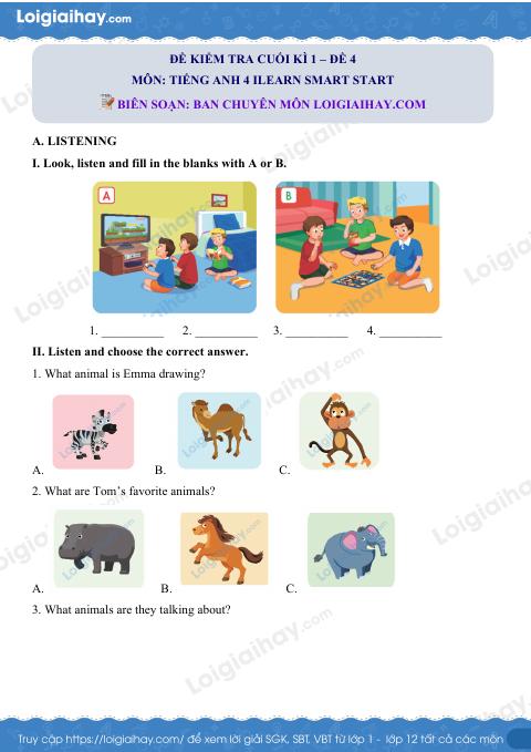 Đề thi học kì 1 Tiếng Anh 4 iLearn Smart Start - Đề số 4